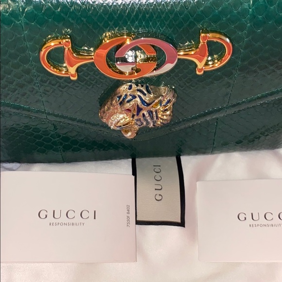 Gucci Rajah Green Genuine Python Large Tote - Picture 10 of 13